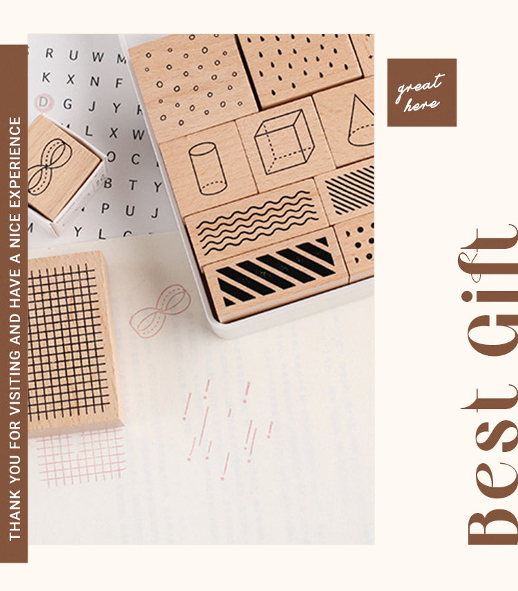 6Basic Number and Shape Wooden Rubber Stamp Set1