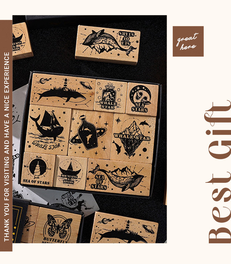 6Butterflies & Starry Seas Wooden Rubber Stamp Set1