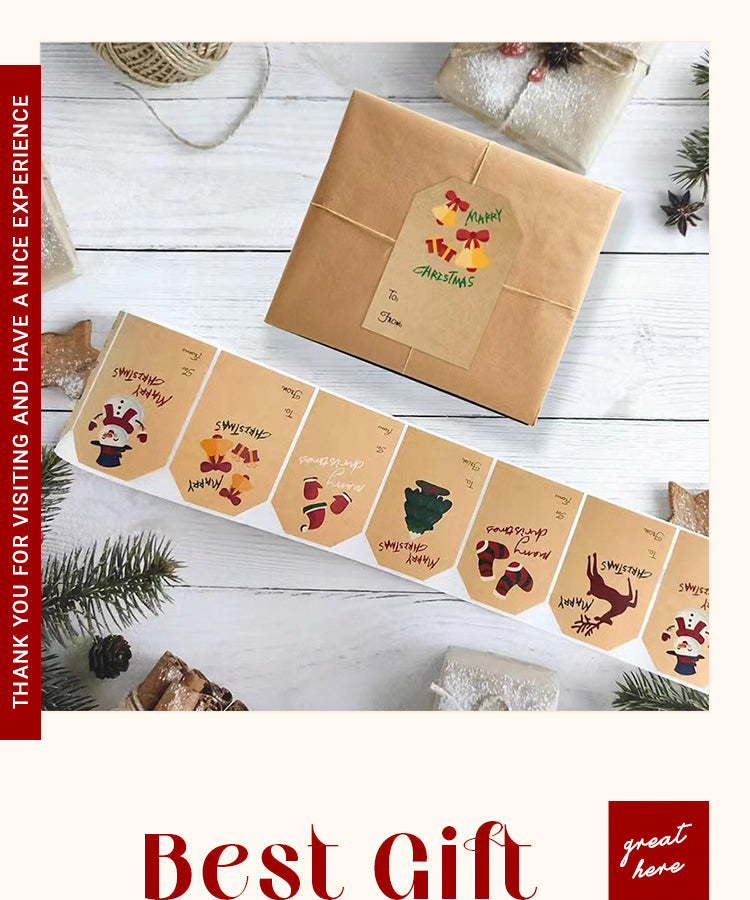 6Christmas Kraft Stocking Snowman Reindeer Sticker1