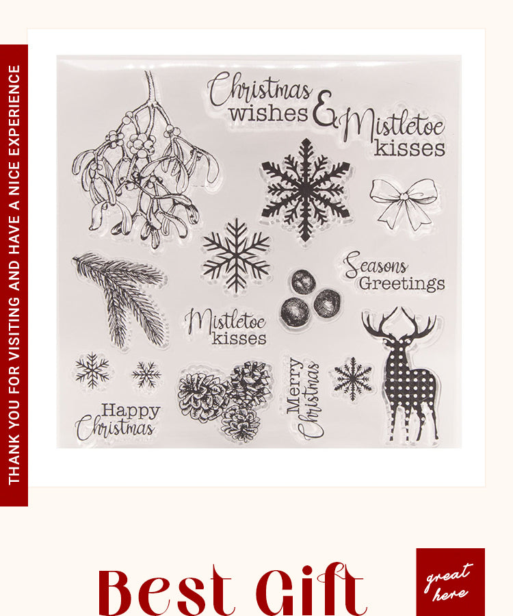 6Christmas Silicone Rubber Stamps - Snowflakes, Plants, Reindeer1