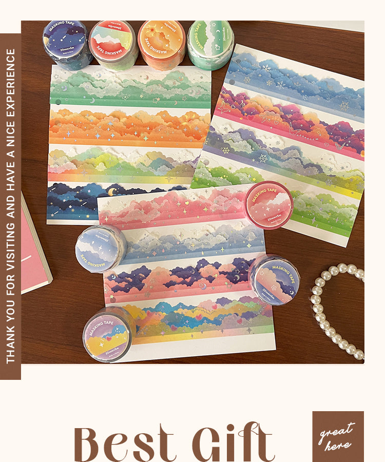 6Cloud Border Cute Colorful Washi Tape - Sky, Stars, Rainbow, Meteor, Aurora1