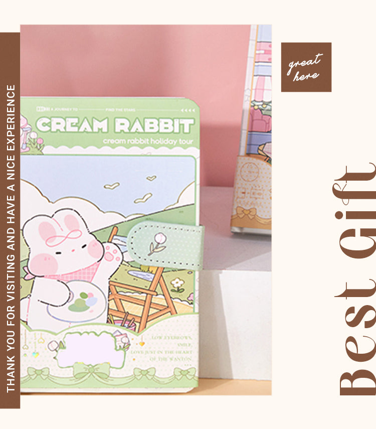 6Cream Rabbit Holiday Tour Series Magnetic Buckle Hardcover Notebook1