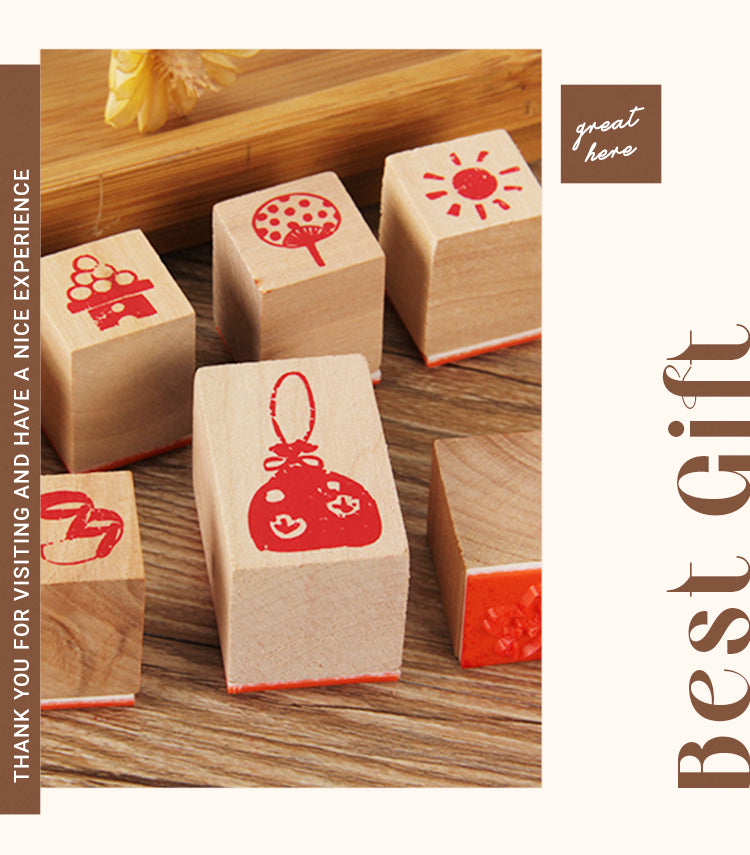 6Fun Lifestyle Patterns Wooden Rubber Stamp Set1