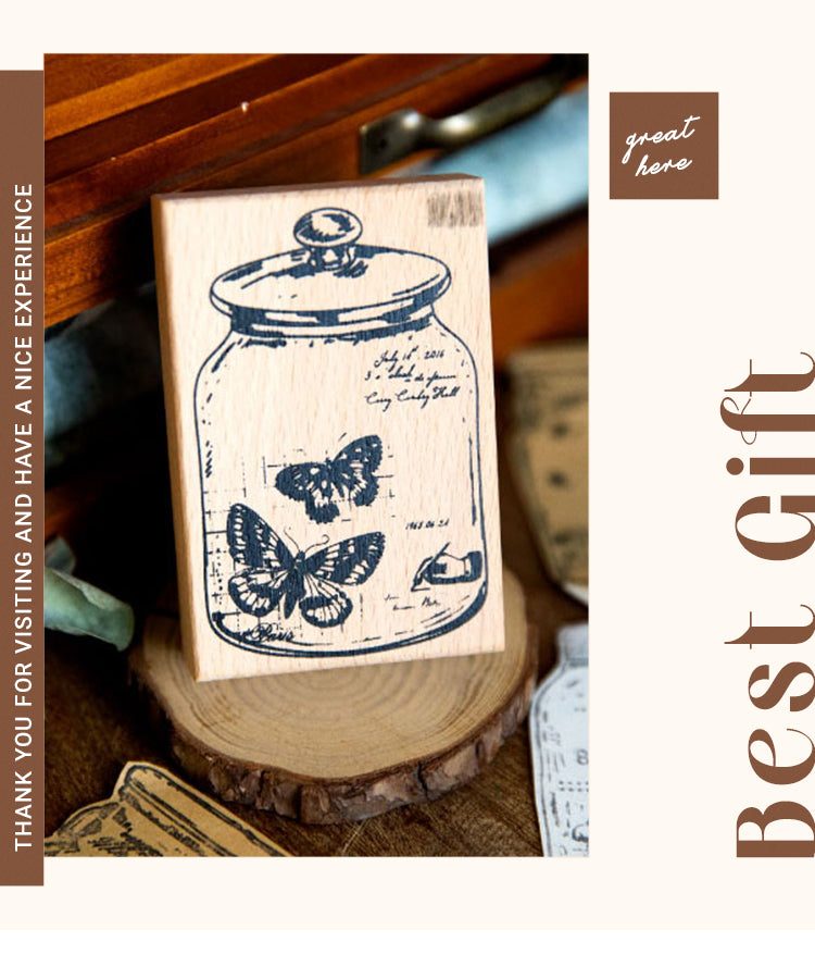 6In the Bottle Series Butterfly Flower Wooden Rubber Stamp1