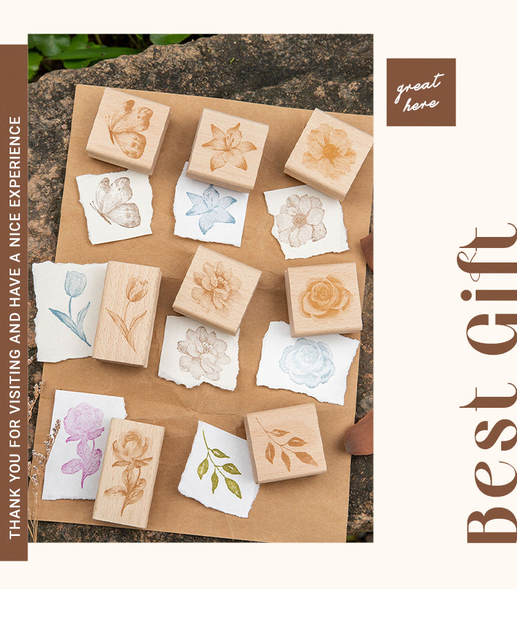 6Ink Blossom Creative Retro Flower Wooden Rubber Stamp1