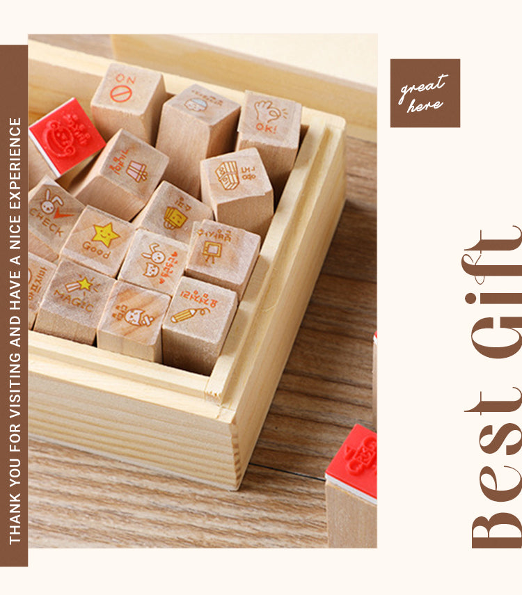6Kawaii Cartoon Rabbit & Cat Boxed Wooden Rubber Stamp Set1