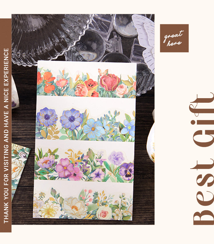 Floral Washi Tape / Cute Flower Paper Tape / Spring Garden Plants Tulips  Bluebells / Scrapbooking Journaling Craft Tape 