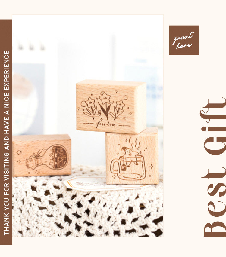 6Star Sea Series Cartoon Plant Star Wooden Rubber Stamp1