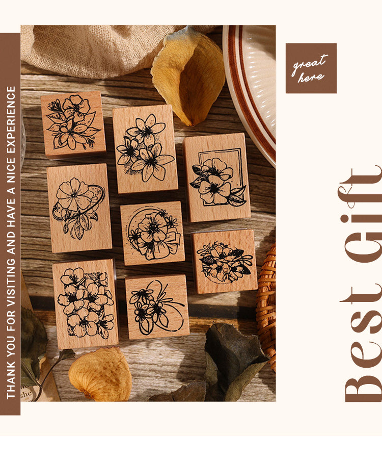 6Sweet Flower Words Series Vintage Flower Wooden Rubber Stamp Set1