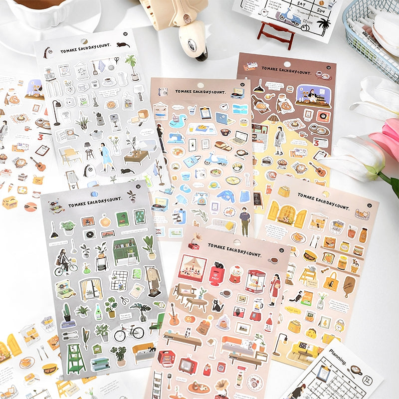 Adhesive Stickers Set - Food, Cream, Daily Items, 2 Pieces