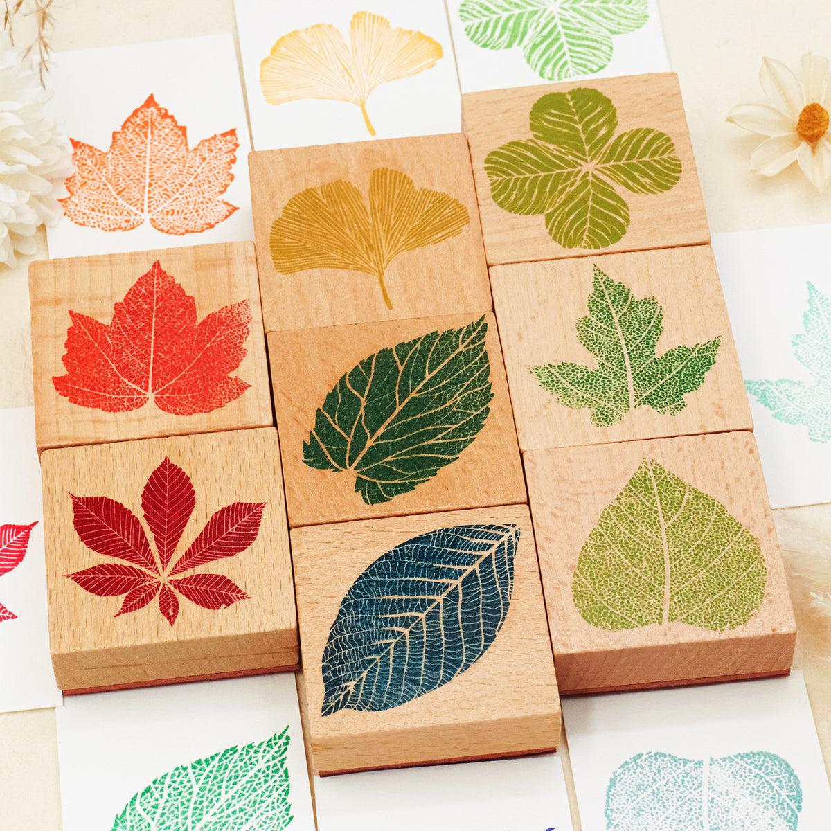 Ready Made Rubber Stamp - Mini Simple Flower Leaf Wooden Rubber Stamp