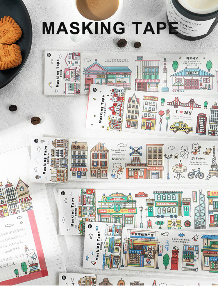 1Cartoon Urban Building Long Strip Washi Sticker