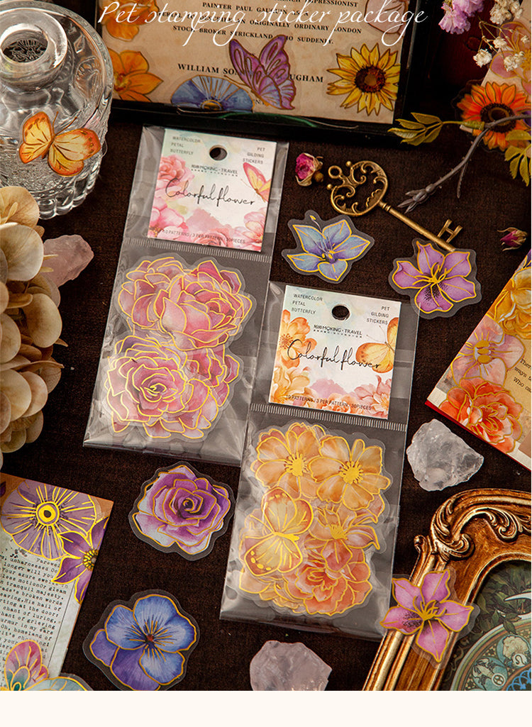 1Colorful Flower Hot Stamping Plant PET Sticker Pack