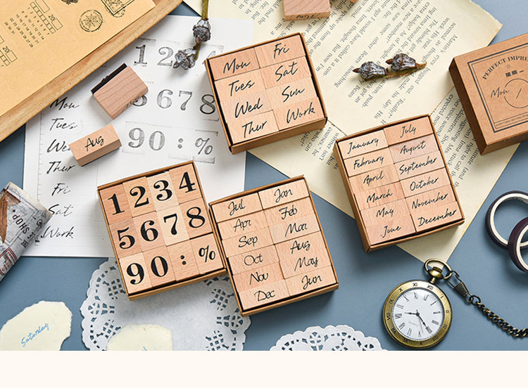 1Date & Number Wooden Rubber Stamp Set