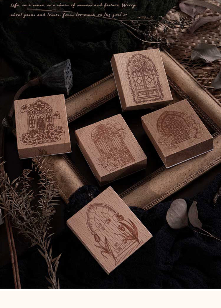 1Flowers by Window Vintage Baroque Wooden Rubber Stamp