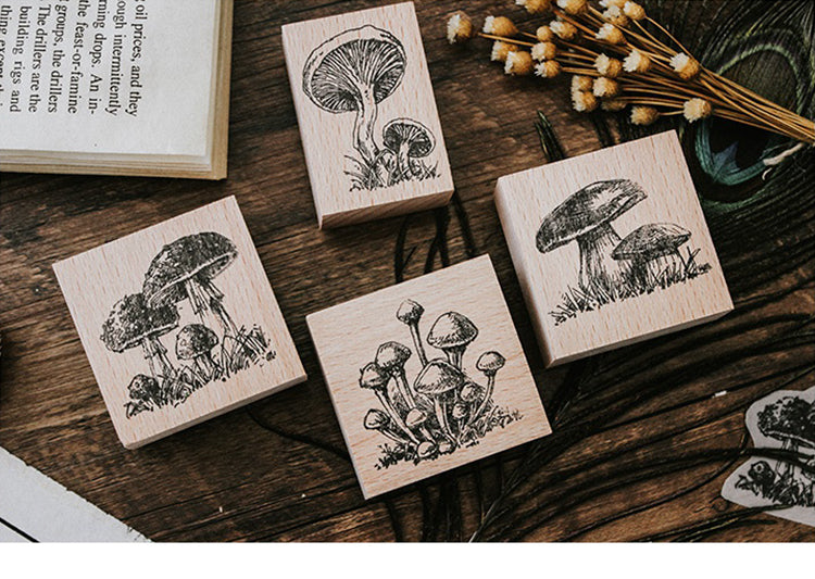 1Original Mushroom Botanical Wooden Rubber Stamp