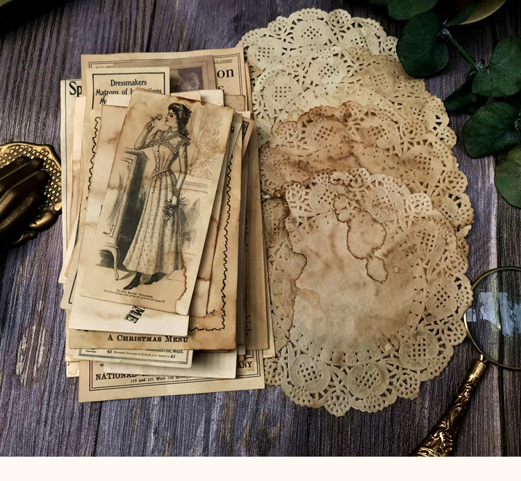 1Vintage Coffee Stain Lace Coaster Junk Journal Paper Pack