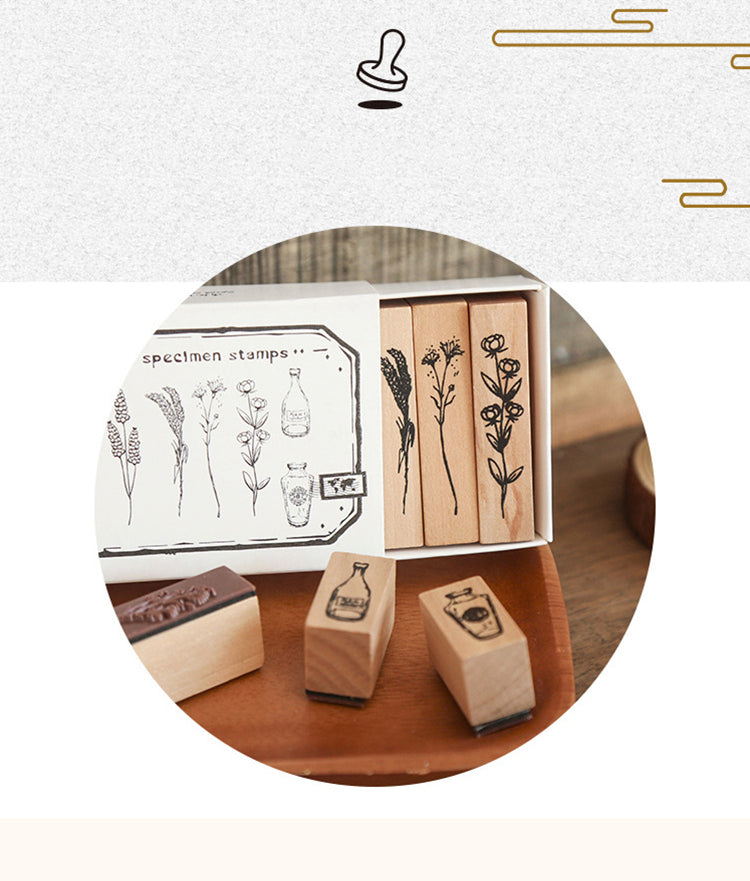 1Vintage Plant Vase Wooden Rubber Stamp Set