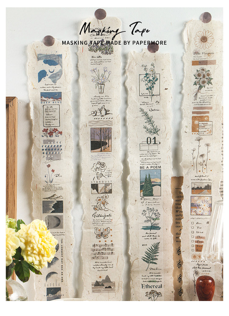 Vintage Moon Flower Long Strip Washi Sticker