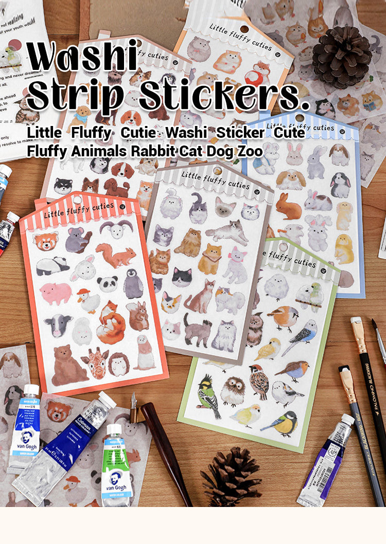 Little Fluffy Cutie Washi Sticker Cute Fluffy Animals Rabbit Cat Dog Zoo