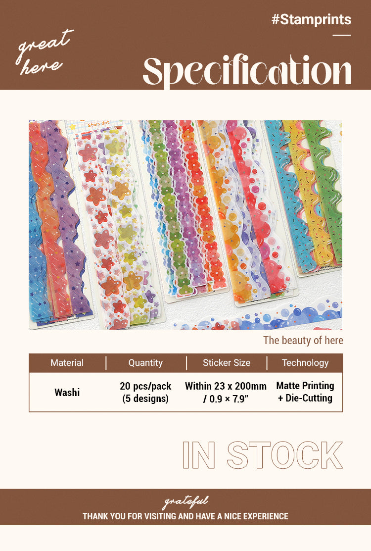 2Candy Color Stars Flowers Bubbles Border Decoration Washi Stickers
