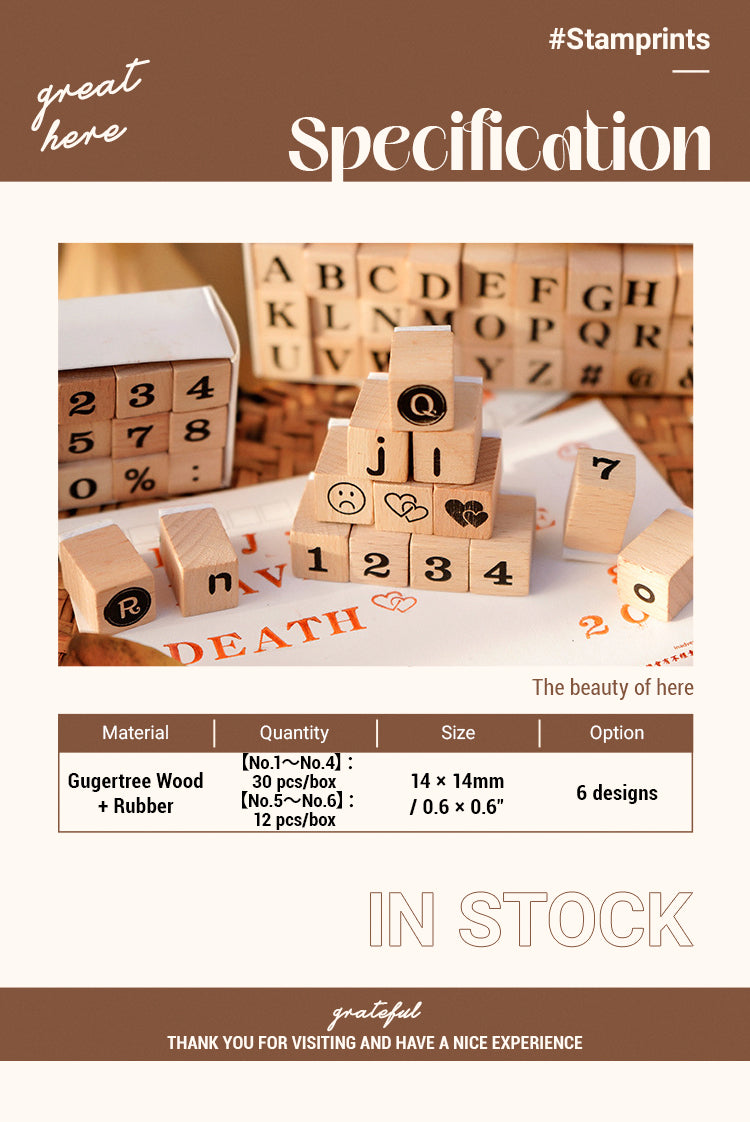 2Creative Cute Alphabet Number Wooden Rubber Stamp Set