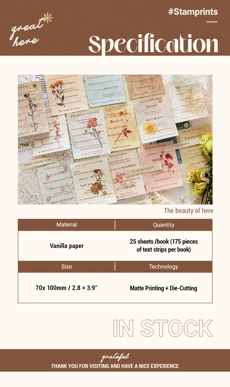 2Floral Artistic English Text Strip Scrapbook Paper Book