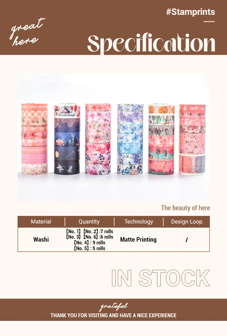 2Japanese Style Summer Hand-Painted Sakura Petals Washi Tape Set