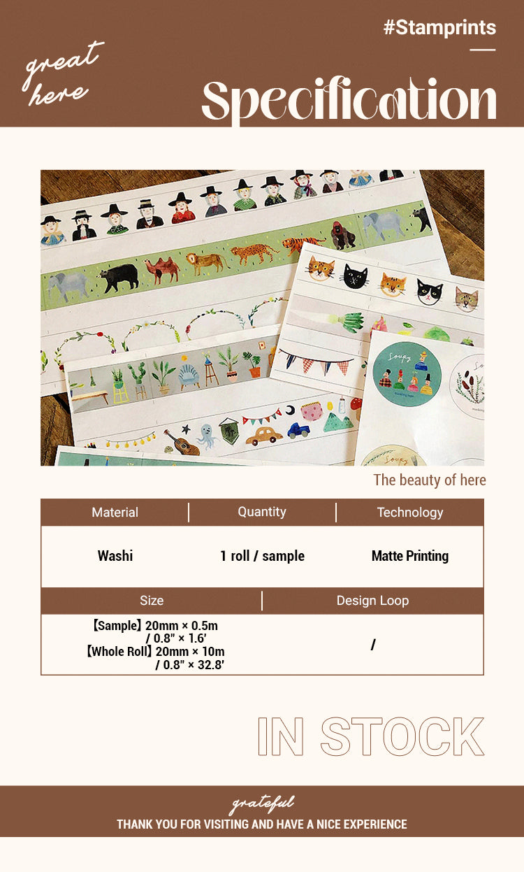 2MTW-SP Soupy Tang Cartoon Plant Animal Character Washi Tape