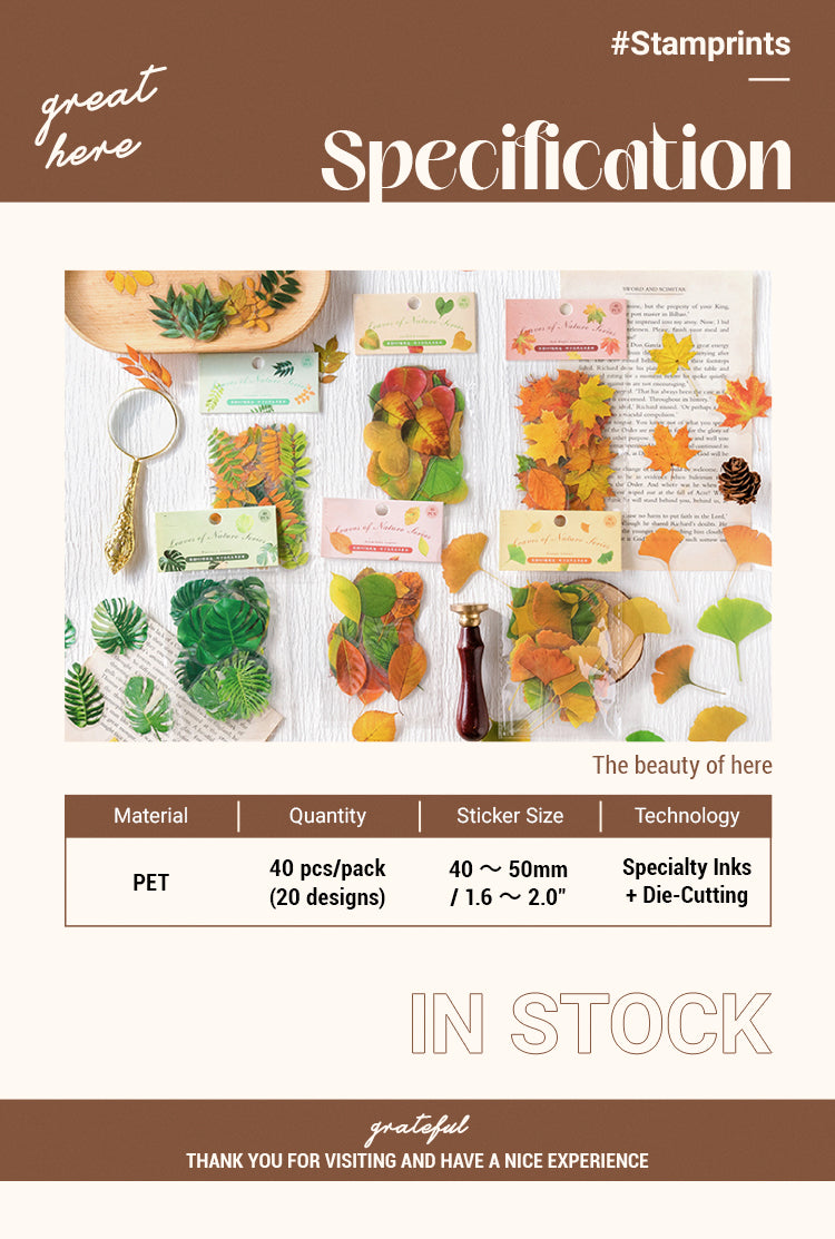 2Nature Series Plant Leaves PET Sticker Pack