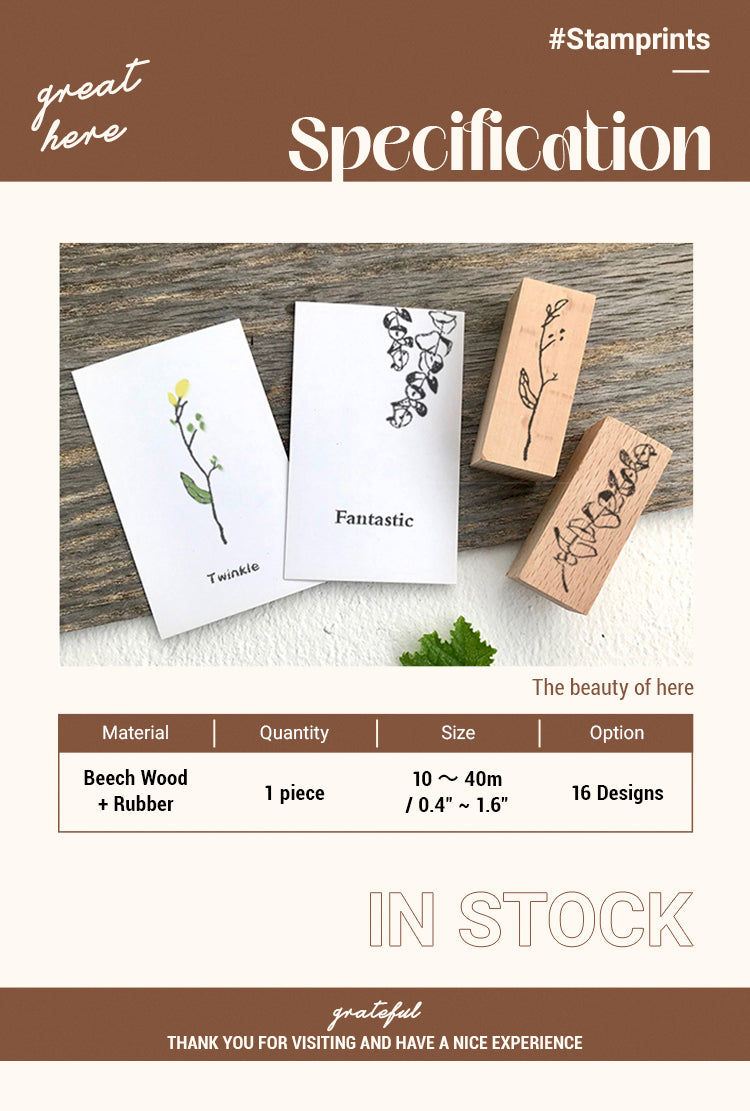 2Realism Floral Plant Wooden Rubber Stamp