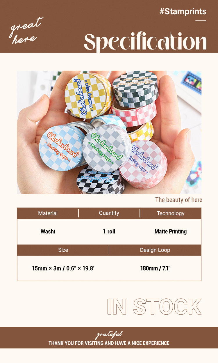 2Refreshing Checkerboard Grid Pattern Washi Tape