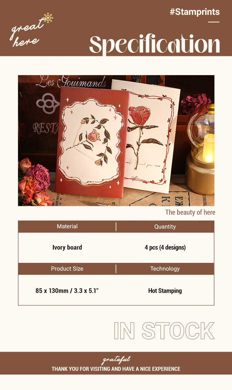 2Romantic Rose Illustrated Tri-Fold Greeting Card