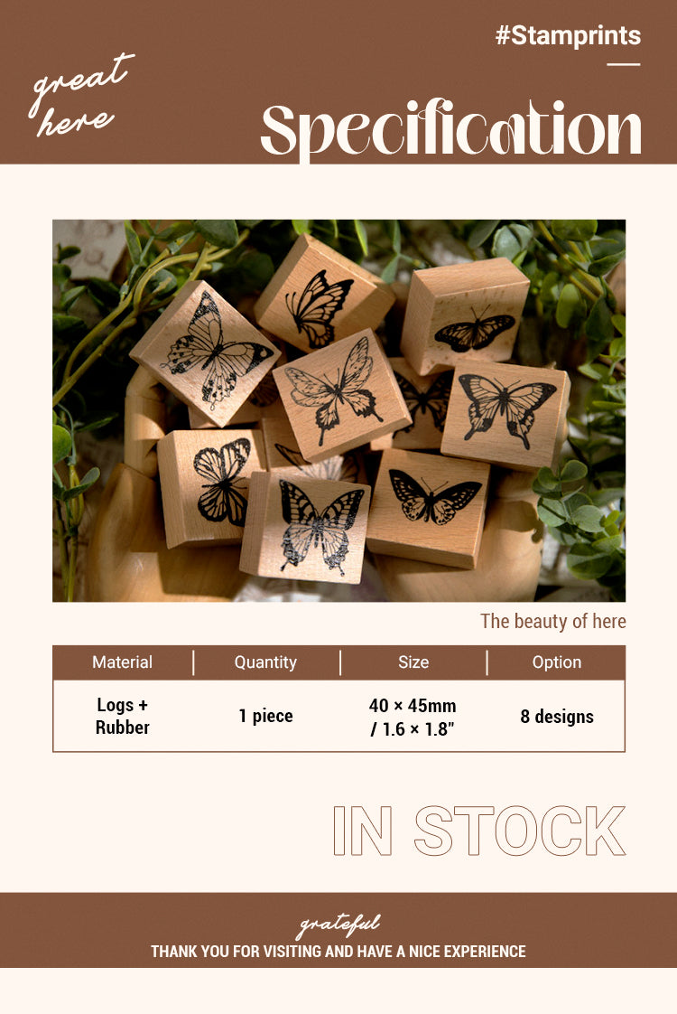 2Specification of 12 Butterfly Themed Rubber Stamps