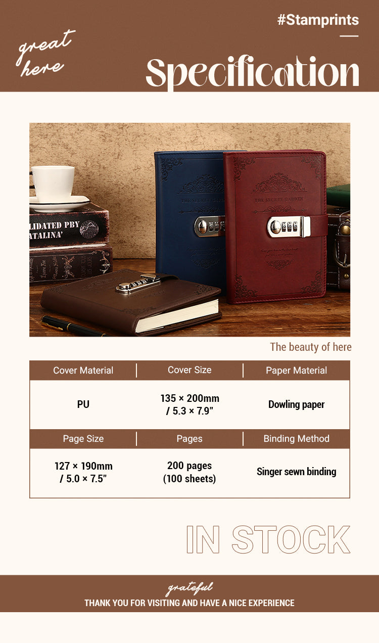 2Specification of Business PU Cover Digital Password Lock Notebook