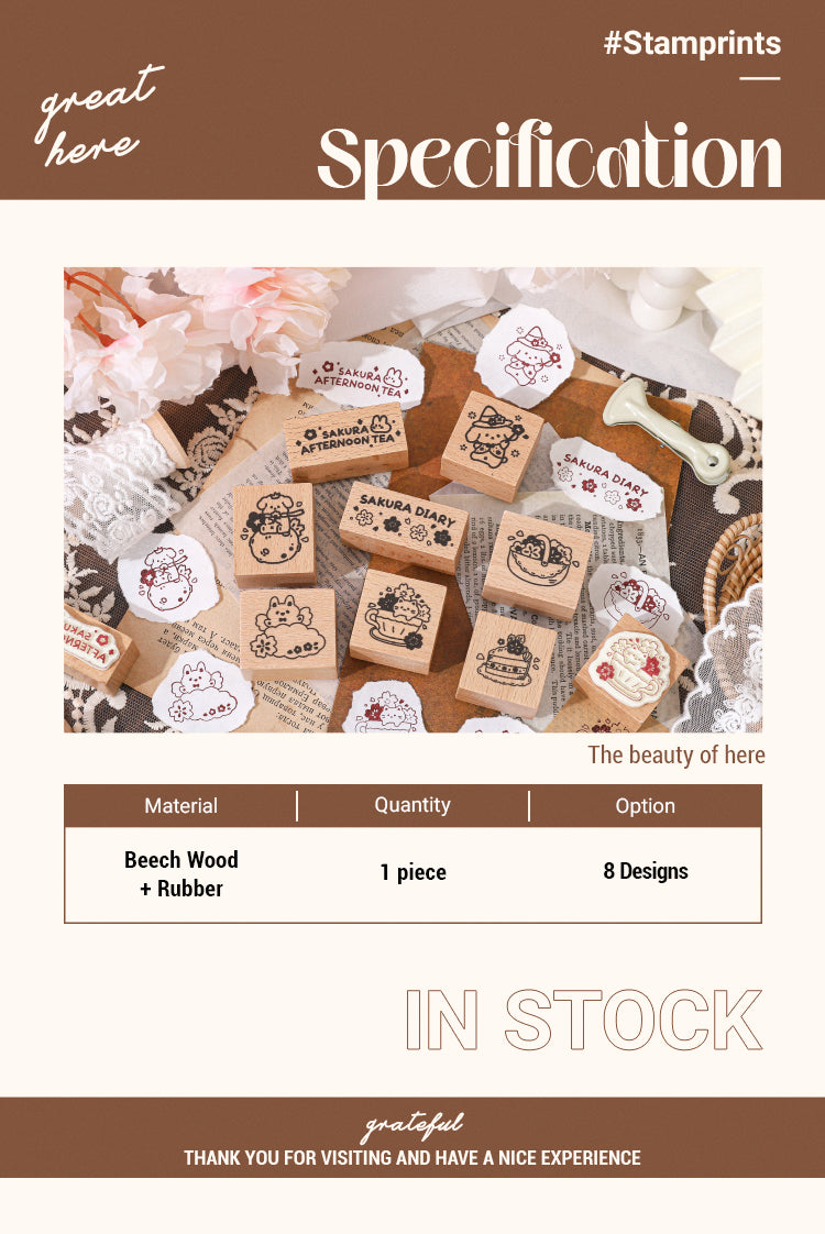 2Specification of Cartoon Afternoon Tea Cute Animals Wooden Rubber Stamp