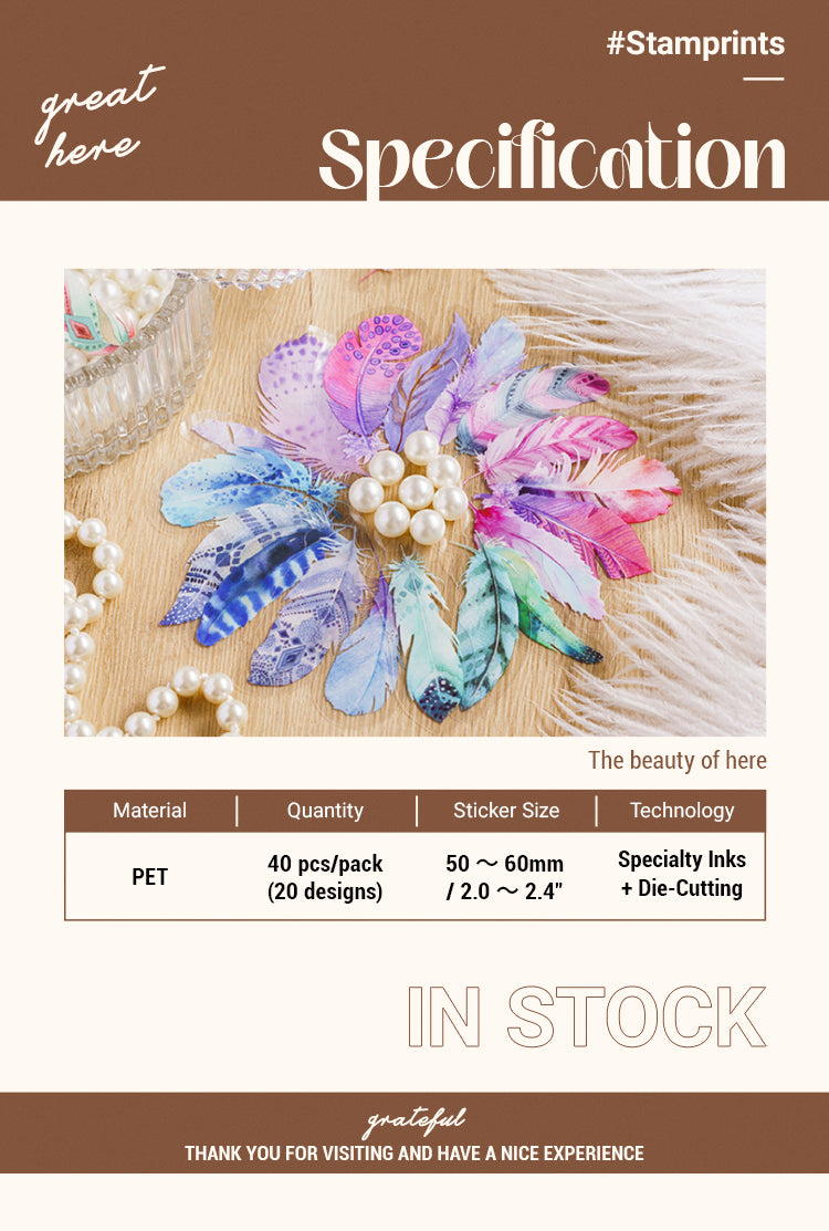 2Specification of Colorful Vintage Feather PET Sticker