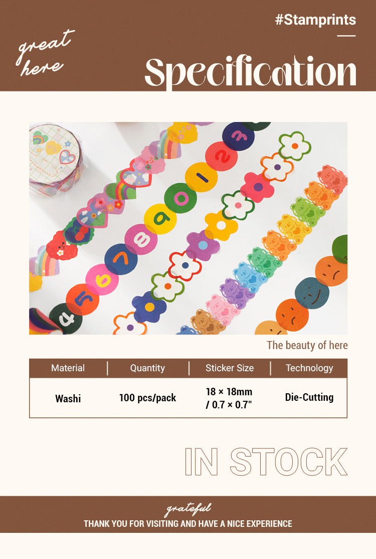 2Specification of Cute Cartoon Bear Flower Roll Sticker 