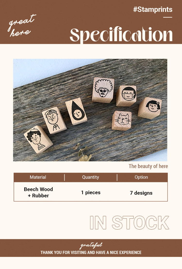 2Specification of Cute Cartoon Face Portrait Wooden Rubber Stamp