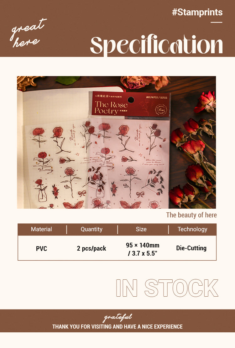 2Specification of Hand Painted Rose Illustration Journal Deco PVC Sticker