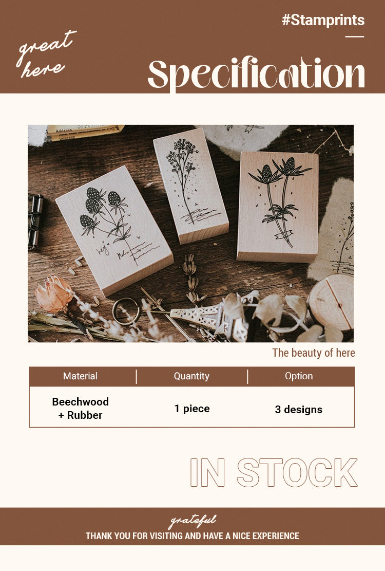 2Specification of Literary Berry Plant Wooden Rubber Stamp