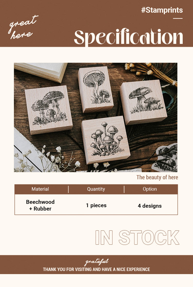 2Specification of Original Mushroom Botanical Wooden Rubber Stamp