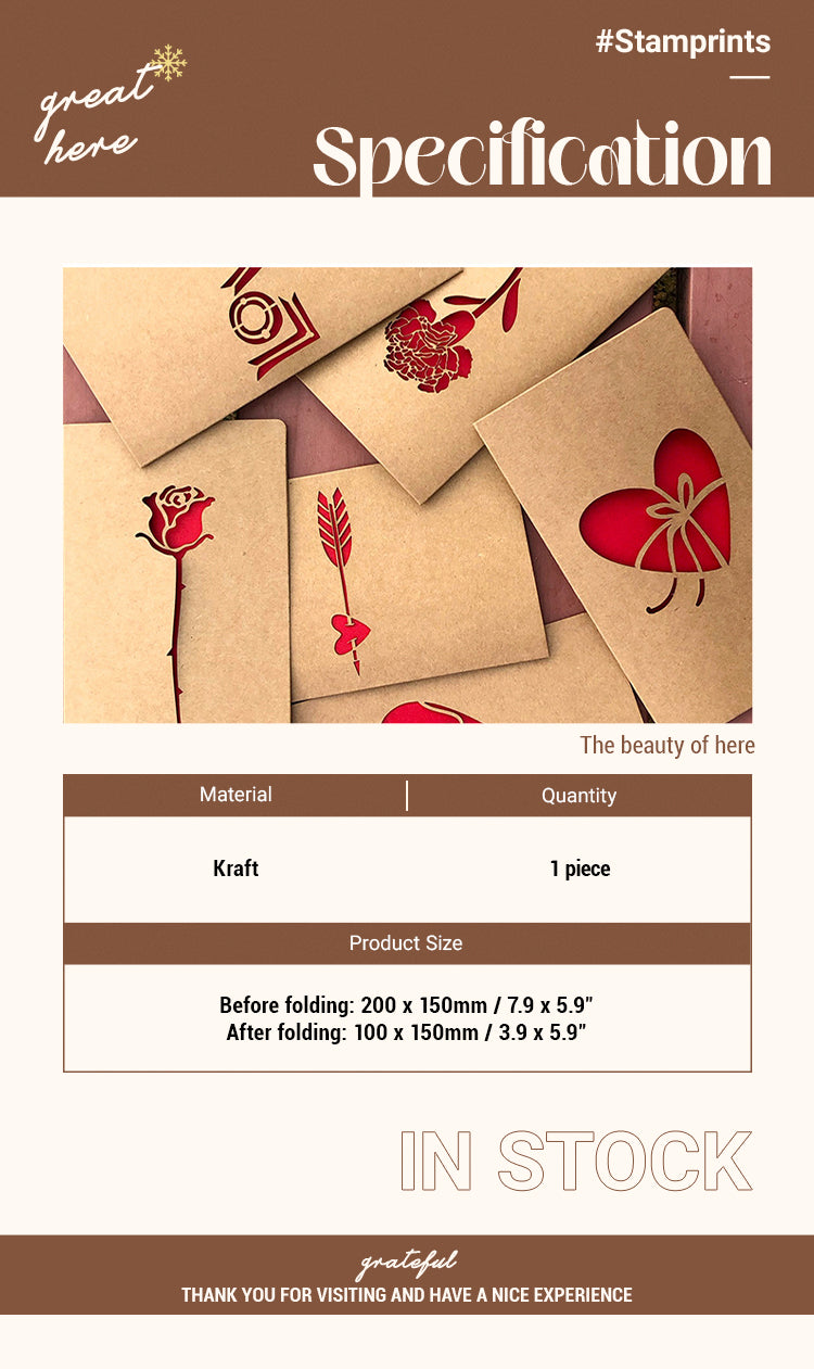 2Specification of Retro Kraft Hollow Rose Heart Holiday Greeting Card