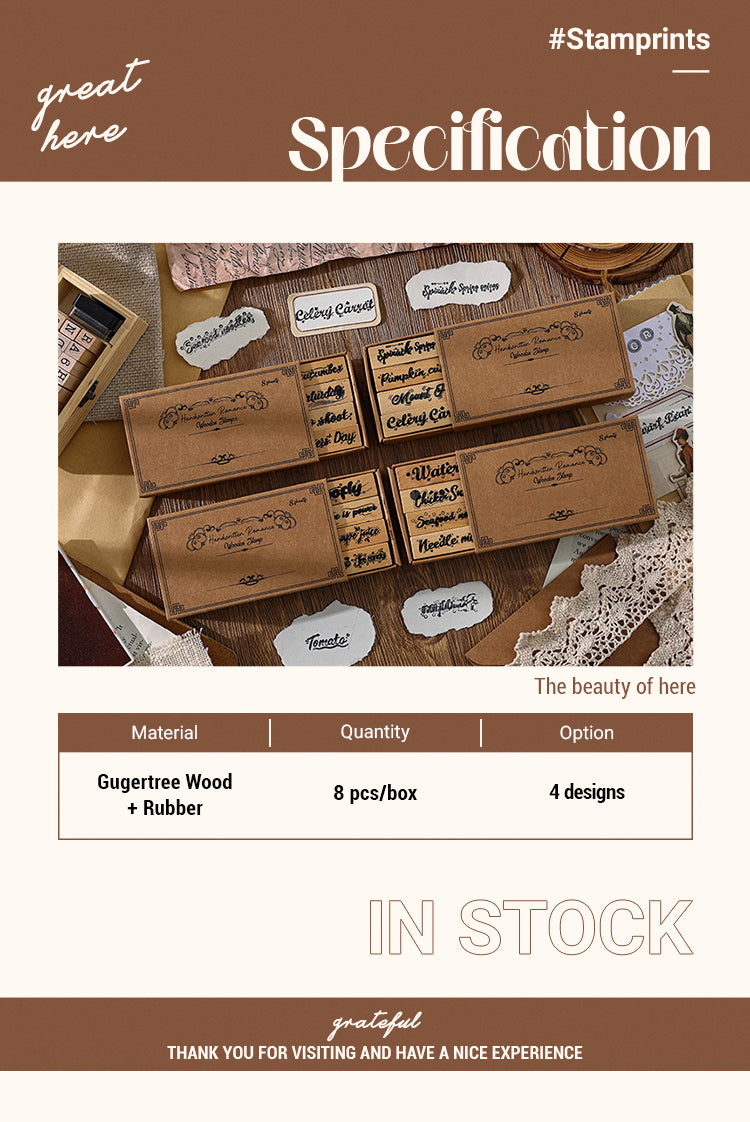 2Specification of Romantic Handwritten English Wooden Rubber Stamp Set