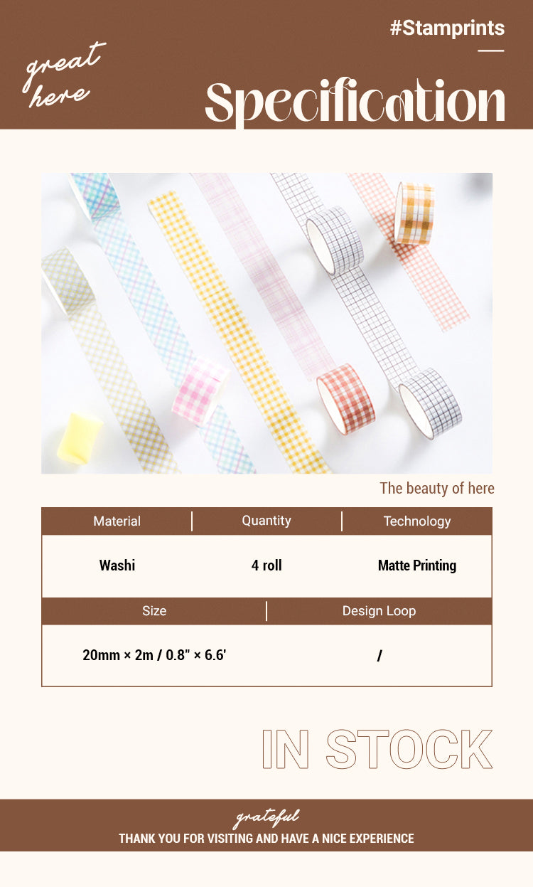 2Specification of Simple Pastel Plaid Grid Washi Tape Set