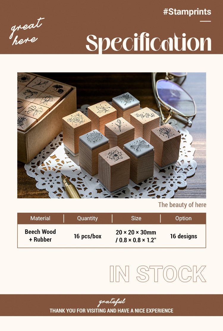 2Specification of Simple Plant Basic Wooden Rubber Stamp Set