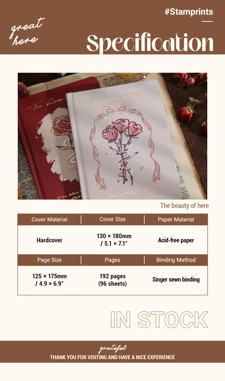 2Specification of The Rose Poetry Hardcover Notebook