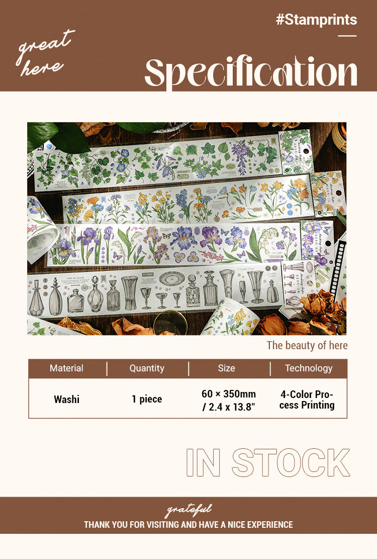 2Specification of Vintage Floral Plant Long Strip Washi Sticker