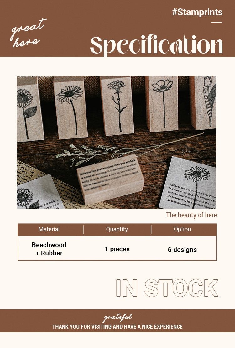 2Specification of Vintage Flower & Text Wooden Rubber Stamp