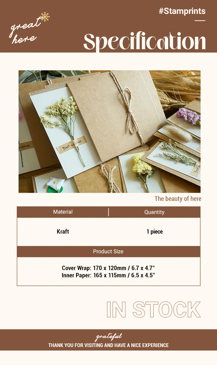 2Specification of Vintage Kraft Dried Flower Greeting Card Thank You Card
